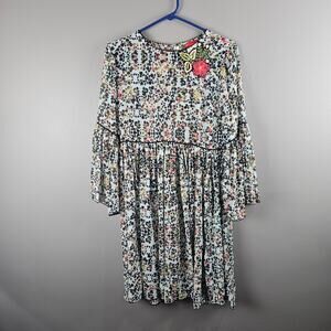 Floral Print Dress with Rose Embellishment